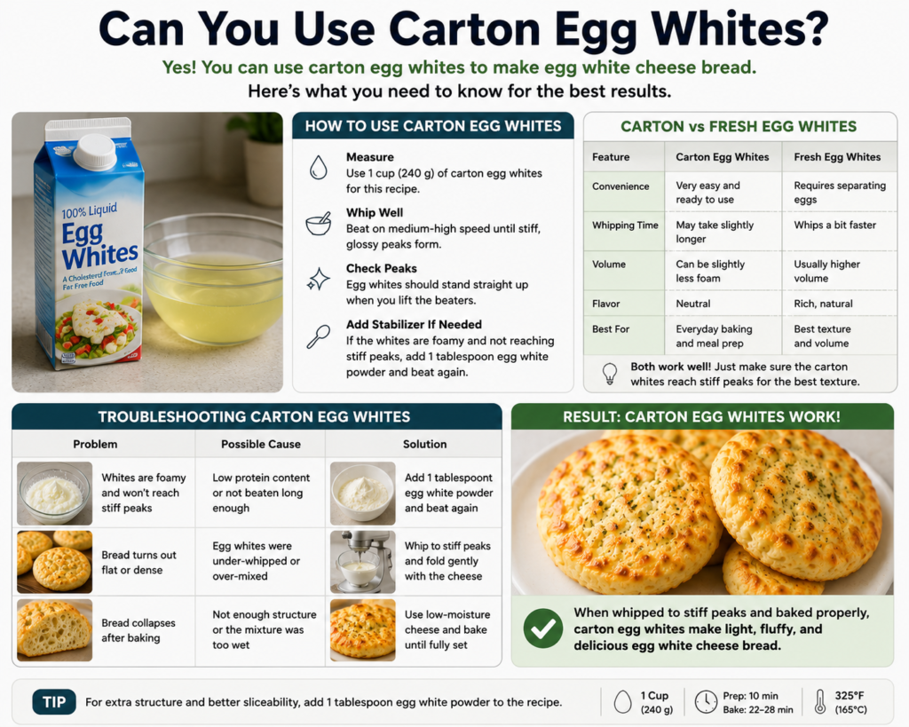 Carton egg whites for cheese bread