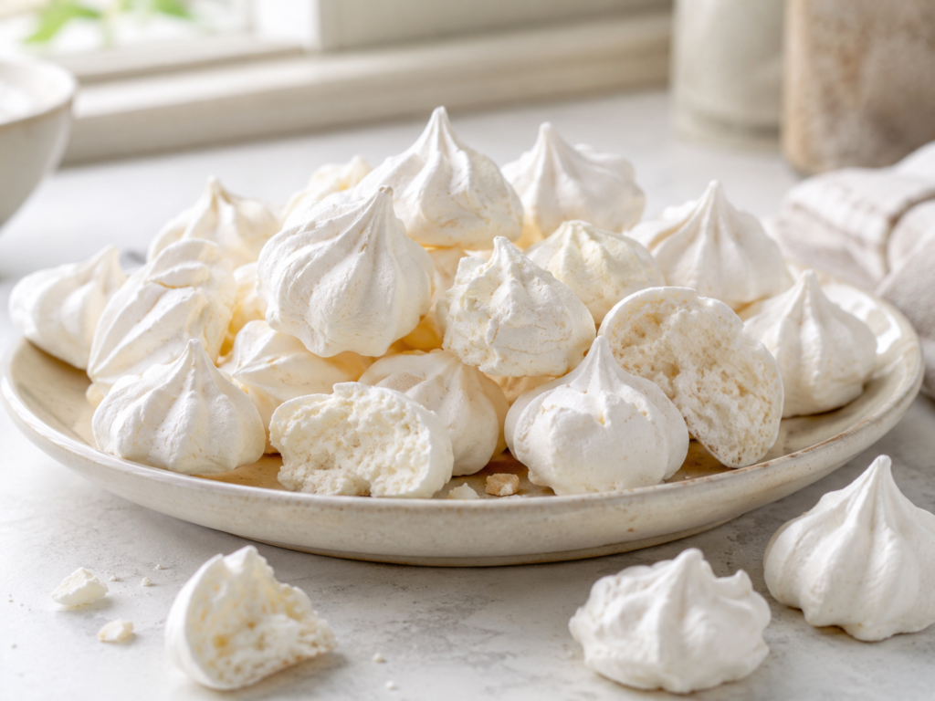 Egg white cookies recipe with crisp vanilla meringues