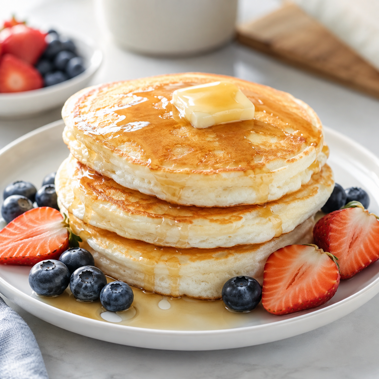 Fluffy egg white pancakes recipe with golden edges and fresh toppings