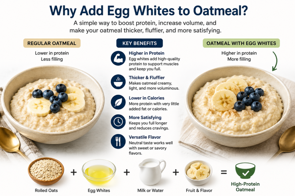 Egg whites added to oatmeal for extra protein and fluffiness