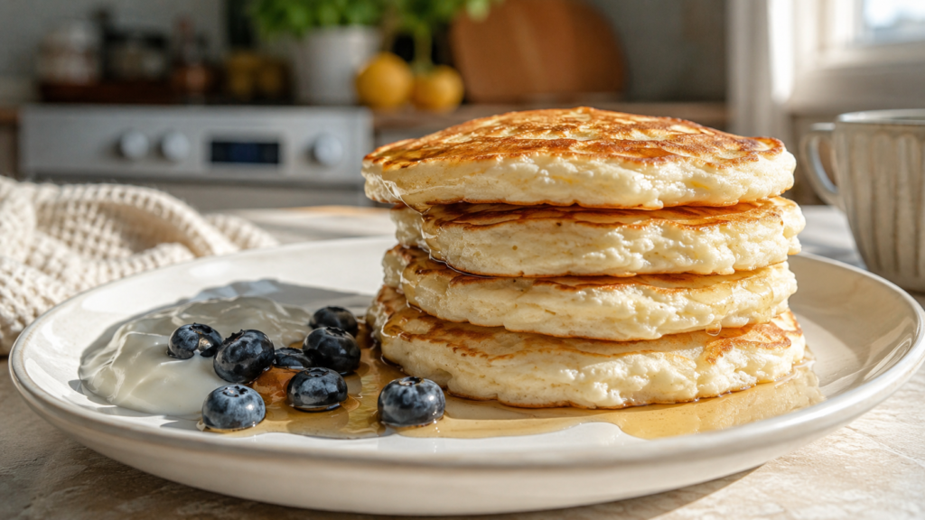 Egg white pancakes recipe with blueberries and yogurt
