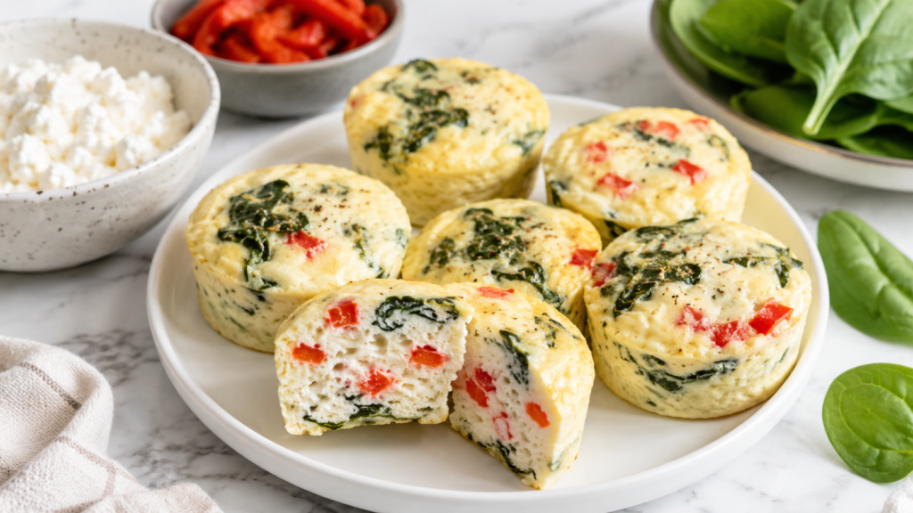 Starbucks-style egg white bites with spinach and roasted red pepper