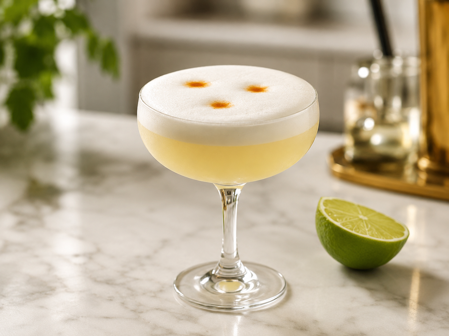 Pisco Sour with egg white foam, fresh lime and aromatic bitters