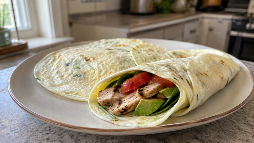 Egg white wrap recipe with chicken and avocado