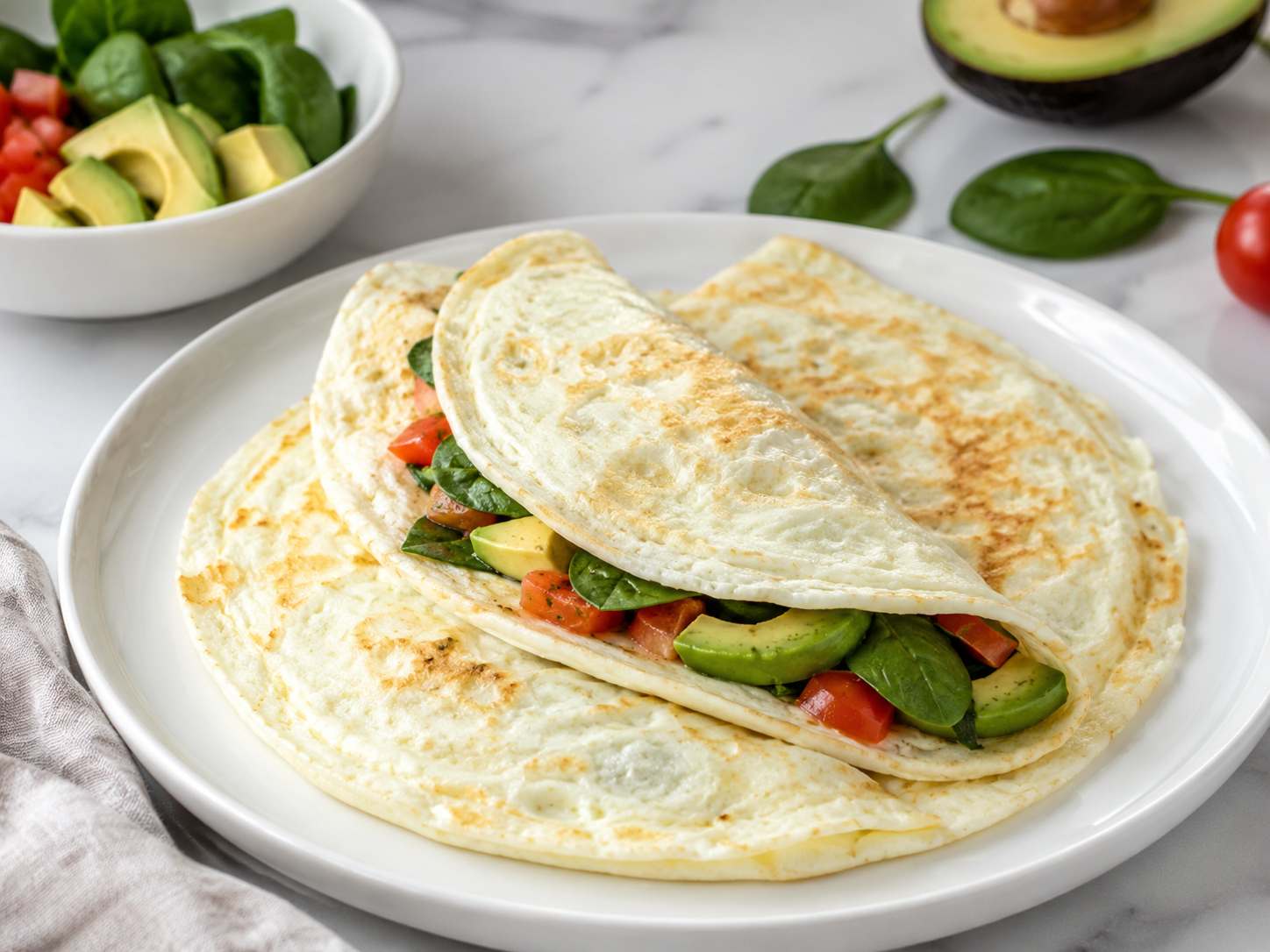 Egg White Wrap Recipe with avocado, spinach, and tomato