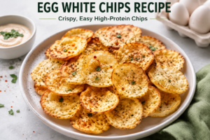 Crispy egg white chips with savory seasoning on a plate