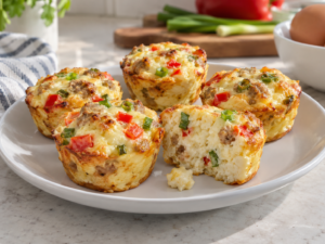 Pioneer Woman egg white bites with cottage cheese, turkey sausage, red pepper and green onions