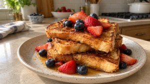 Egg white French toast with strawberries and blueberries