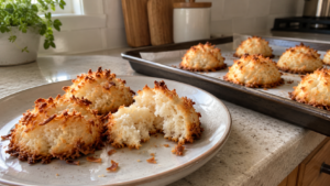 Macaroon recipe with egg whites featuring golden coconut macaroons with crisp edges and soft chewy centers.