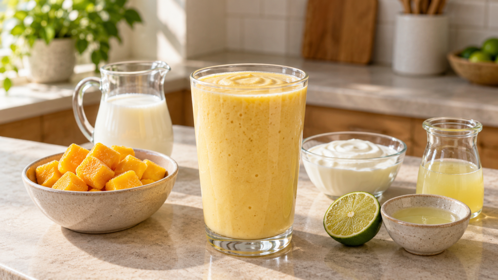 Mango egg white smoothie without banana with Greek yogurt